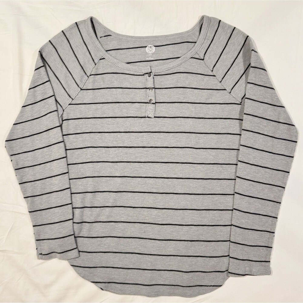 so authentic american heritage Gray Striped Henley Shirt Women’s XL Relaxed Fit